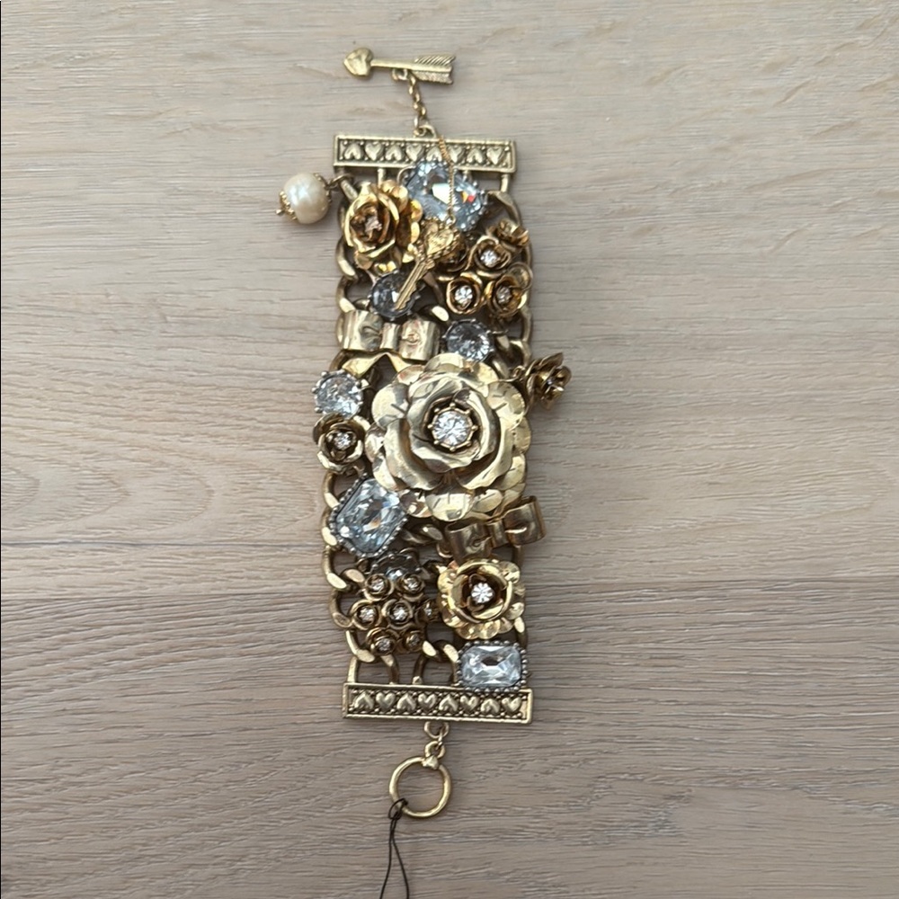 Betsey Johnson- Gold Floral Bracelet with Crystal Accents